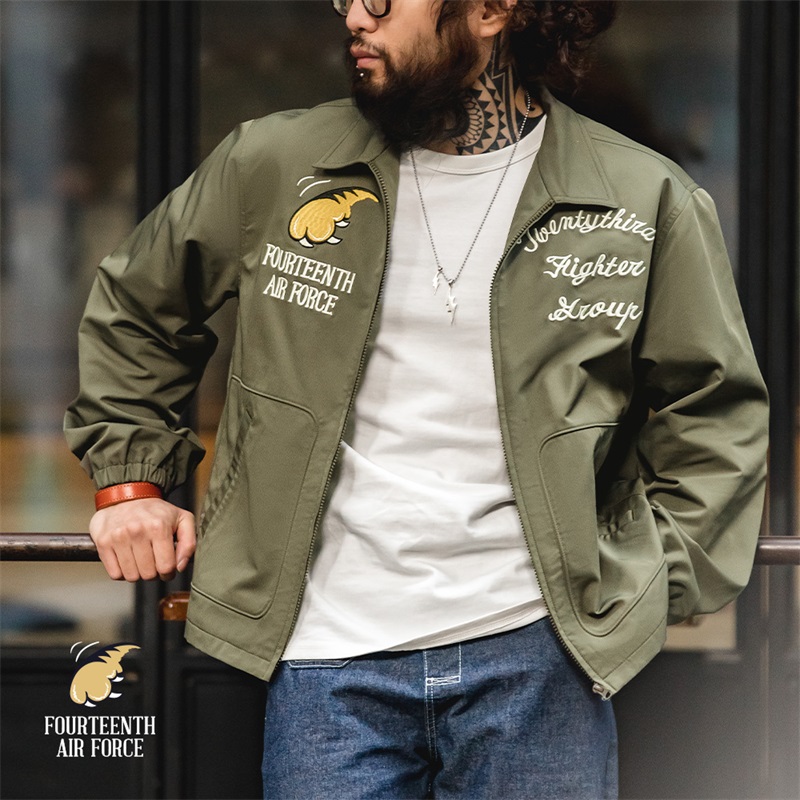 Maden Vintage A2 cazadora para hombres Yokosuka chaqueta de vuelo bordada abrigos de béisbol verdes ropa de abrigo de primavera