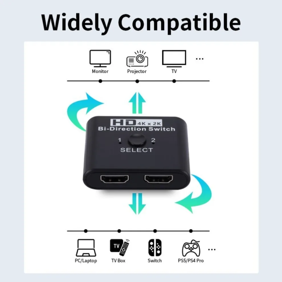 4K HDMI-Compatible Switch Splitter Bi-Direction 1x2/2x1 HDMI-compatible Switcher 2 in1 Out for PS4/3 TV Box Switcher Adapter