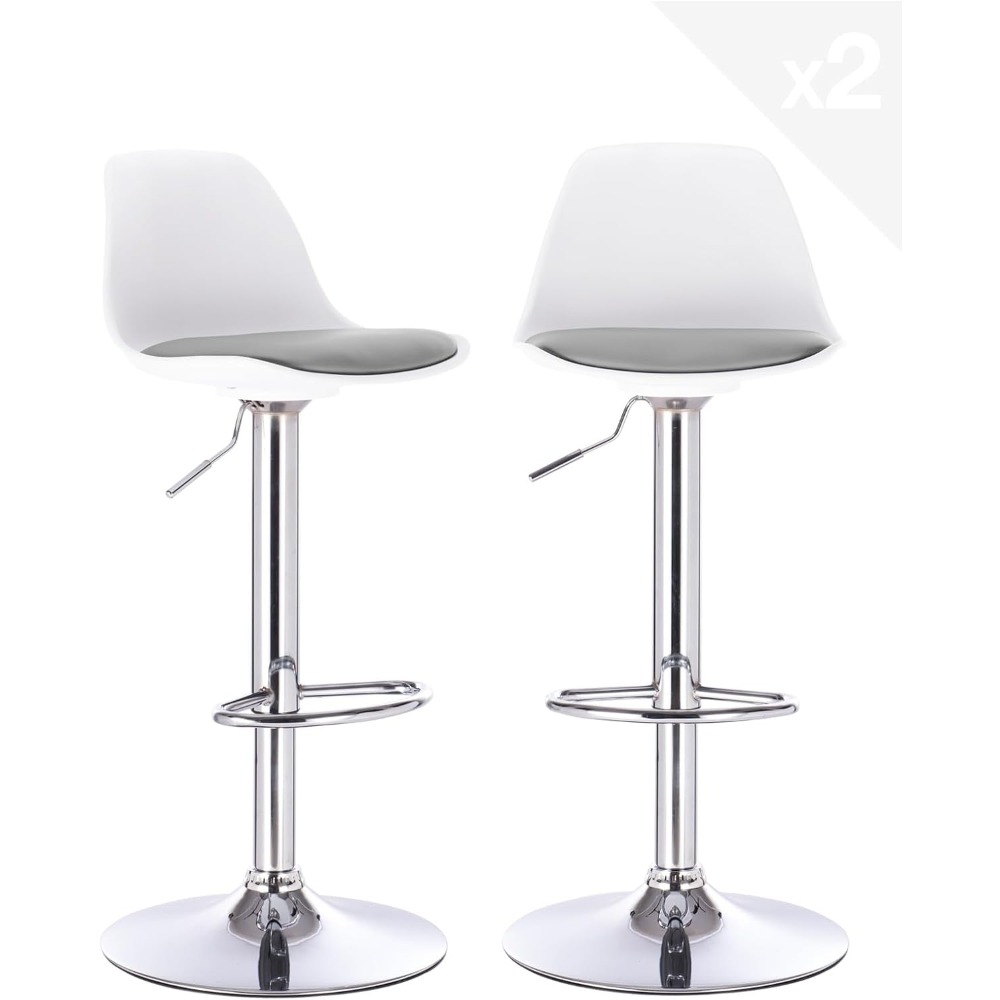 2 taburetes de bar, cojín acolchado de piel sintética, reposapiés regulable en altura y silla giratoria de 360 grados, taburete de bar