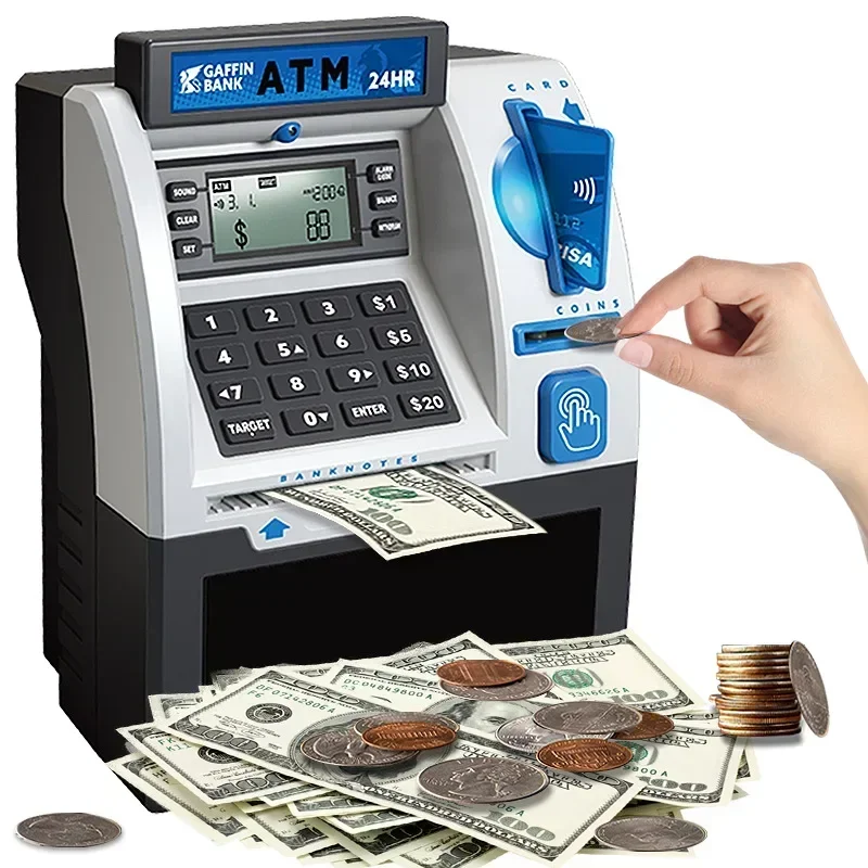 Máquina trituradora de depósito automática ATM para niños, juguete con contraseña inteligente, caja de ahorro de tarjeta magnética, alcancía electrónica para niños, regalo de Navidad