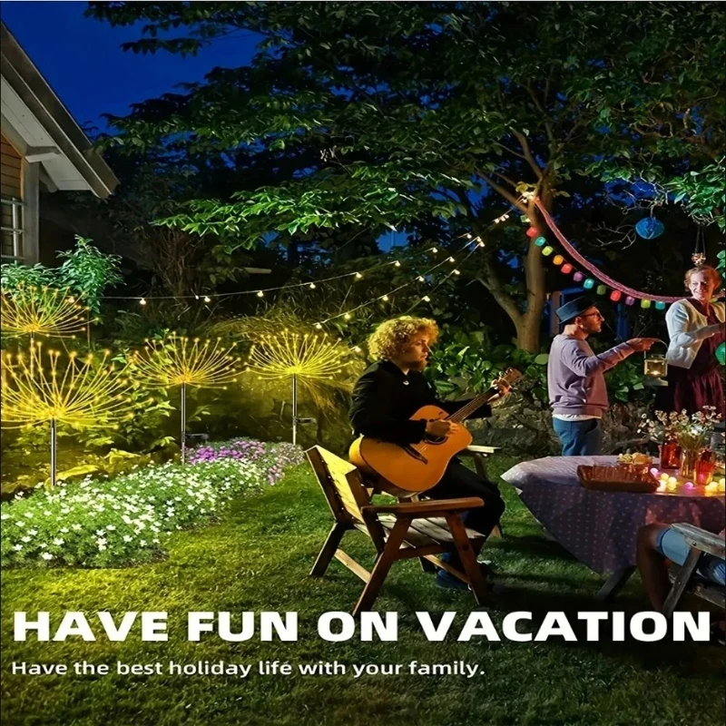 8 Mode Firework Lamp Solar Powered Outdoor Grass Globe Dandelion Fireworks Lamp for Garden Yard Lawn Landscape Holiday Light
