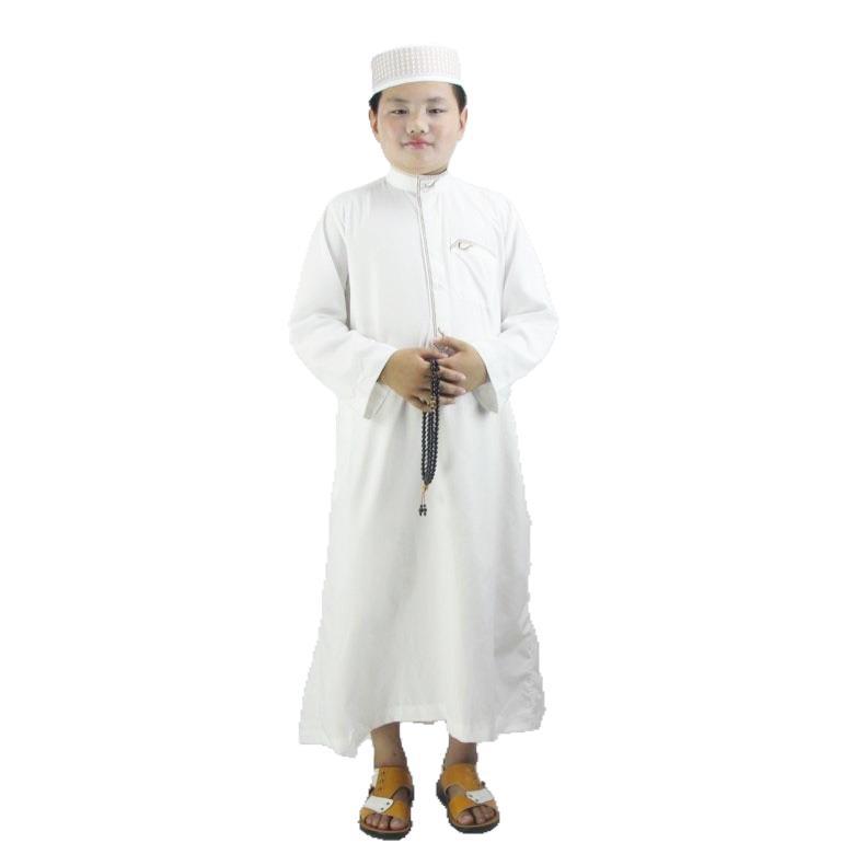 Junge muslimische Robe Polyester bequeme Juba Tobe islamische traditionelle Kleid bestickte Kleid Robe weiß Ramadan Gebets kleid