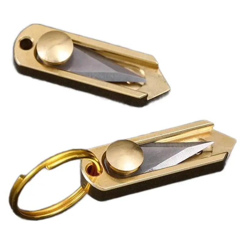 EDC Mini Titanium Utility Knife Brass Portable Knife Keycahin Pocket Knife Outdoor Self Defense Tool Portable Open Box Expres