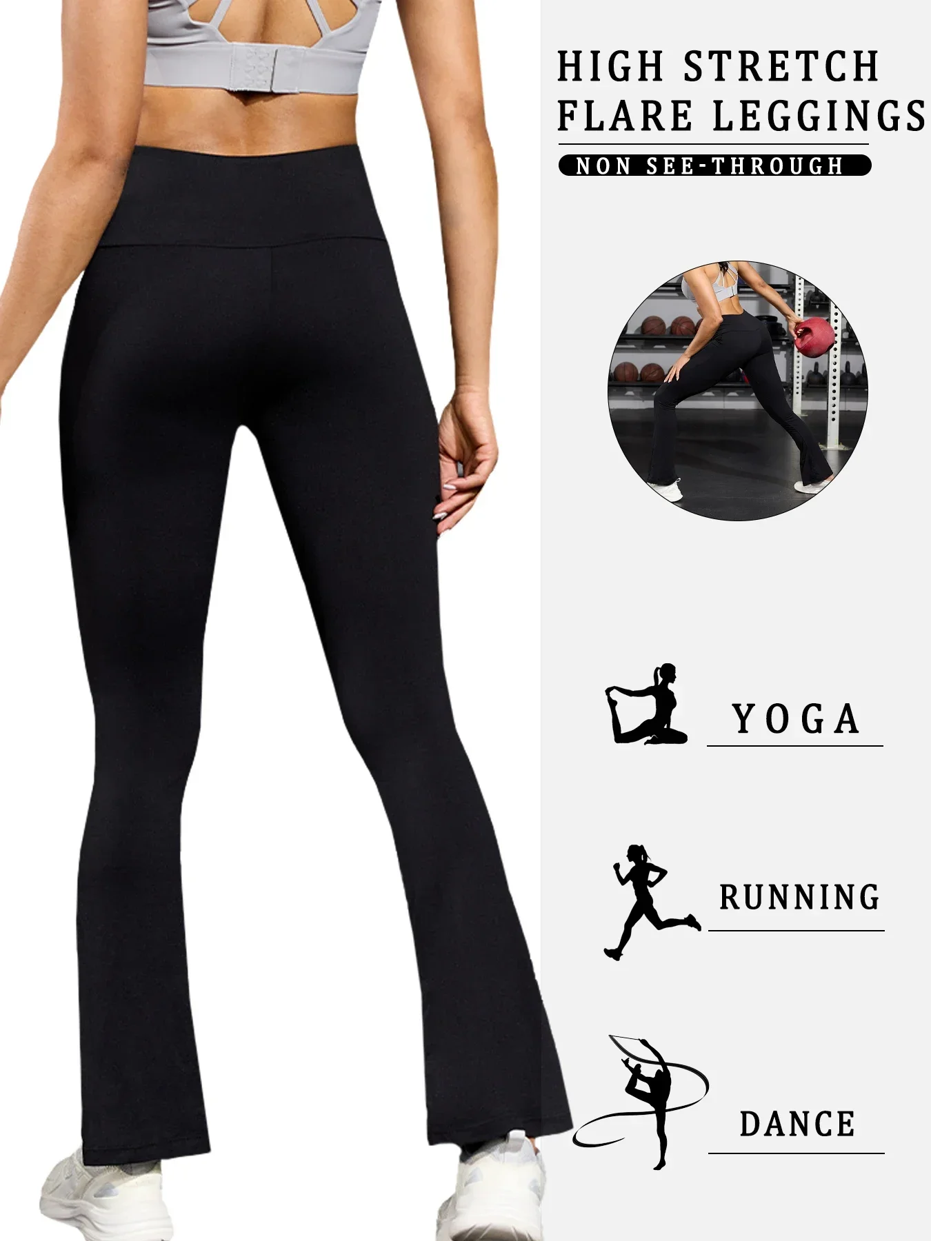 2er-Pack superweiche Schlaghose für Damen mit hoher Taille, Bauchkontrolle, Workout, Yoga, Push-Up, Fitnessstudio, Fitness, lange Leggings, Schlaghose