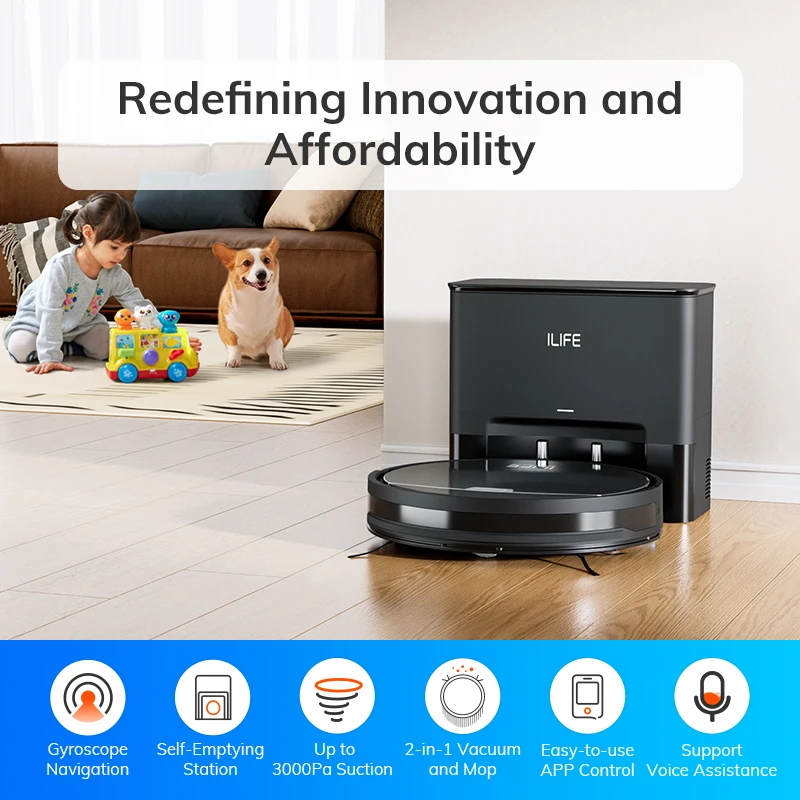 Robot aspirador ILIFE V9Pro, autovaciado, fuerte succión de 3000 Pa, navegación giroscópica, programación, Control por aplicación/Alexa, para pelo de mascotas