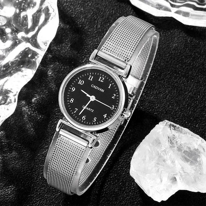 Conjunto de 6 piezas para mujer, a la moda relojes de cuarzo, conjunto de pulsera de malla plateada de lujo, reloj de vestir