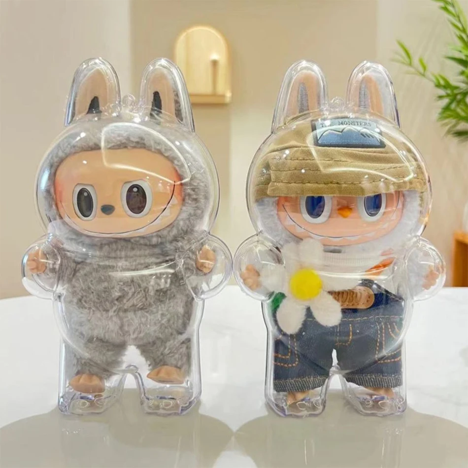 Neues 17 cm großes LABUBU Clear Macaron Case, Staubhülle, Gehäuse, Popmart Bubble Mart Puppenzubehör, Puppenzubehör, Weihnachtsgeschenke
