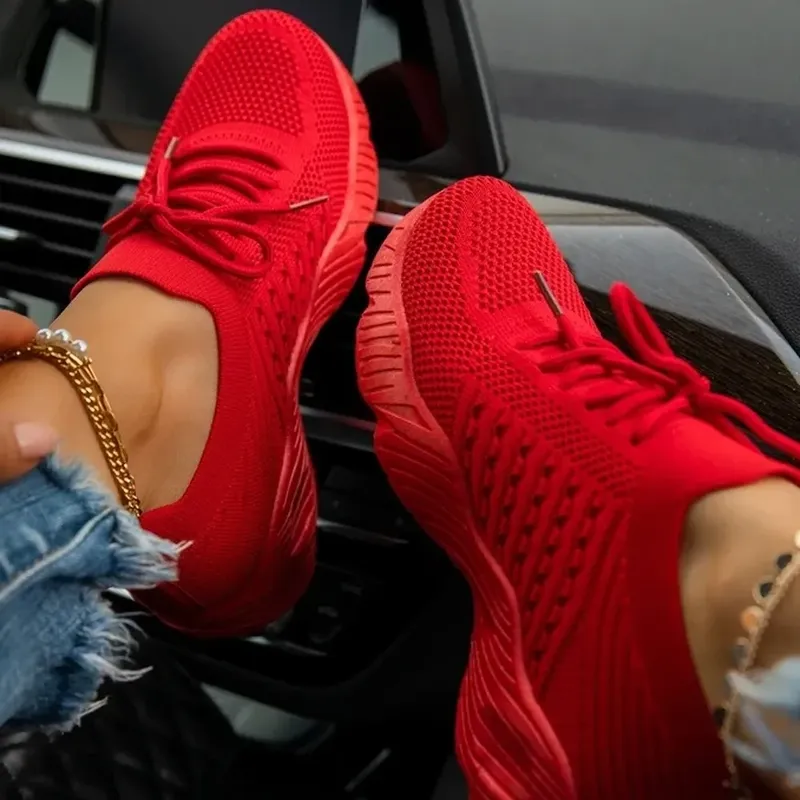 Zapatillas de deporte informales con cordones para Mujer, zapatos vulcanizados con plataforma, de malla transpirable