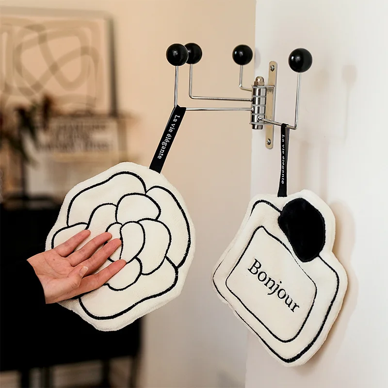 Toalla cuadrada pequeña colgante francesa para el hogar, toalla de mano de grosor doble absorbente blanca para cocina y baño, toalla de mano fina para niños