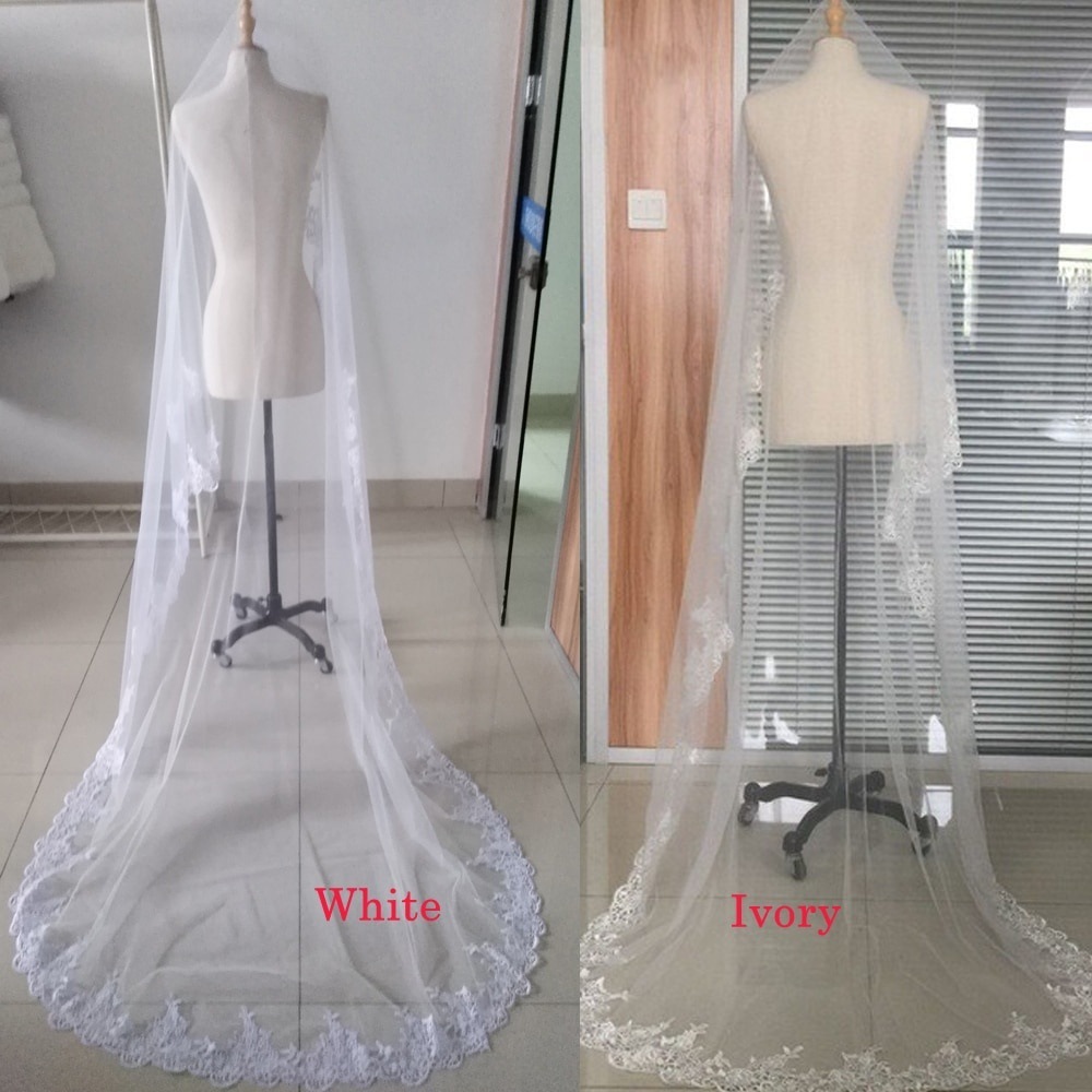250CM Long Wedding Veil with Lace Edge One Layer Soft Tulle Marriage Wedding Accessories Without Comb