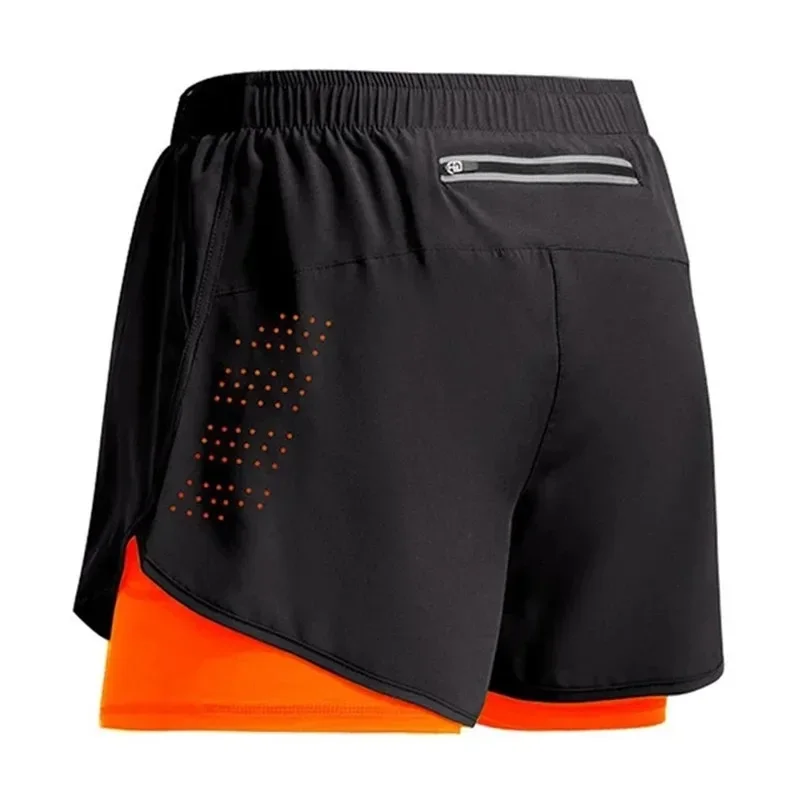 Pantalones cortos para correr 2 en 1 para hombre, pantalones cortos negros de doble capa para Fitness, entrenamiento, gimnasio, correr, pantalones cortos deportivos, pantalones cortos de verano para hombre