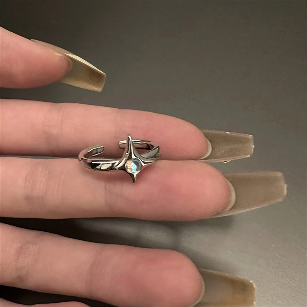 Simpatico anello aperto con stella Y2k per donna Anelli regolabili color argento vintage creativo Regalo di gioielli per coppia
