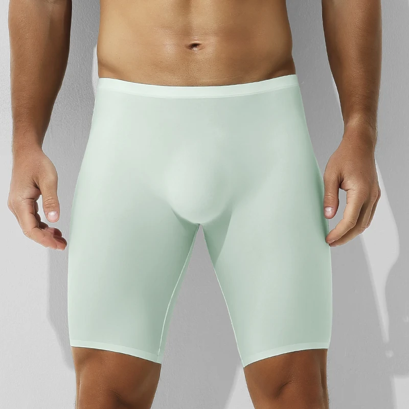 Roupa interior masculina de seda gelo, cuecas boxer finas de verão masculinas esportivas, pernas antidesgaste estendidas, cuecas boxer de secagem rápida sem rastreamento