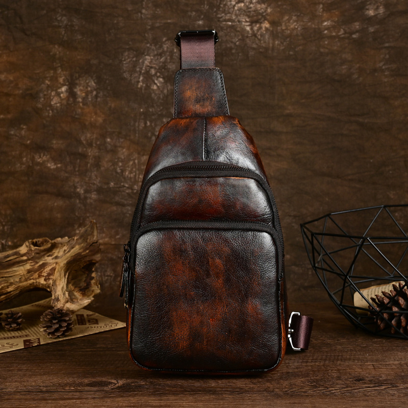 Neues Original Design Herren Brusttasche Echt leder Multifunktions-Schulter Schulter Umhängetasche Outdoor-Rucksack Herren Gürtel tasche