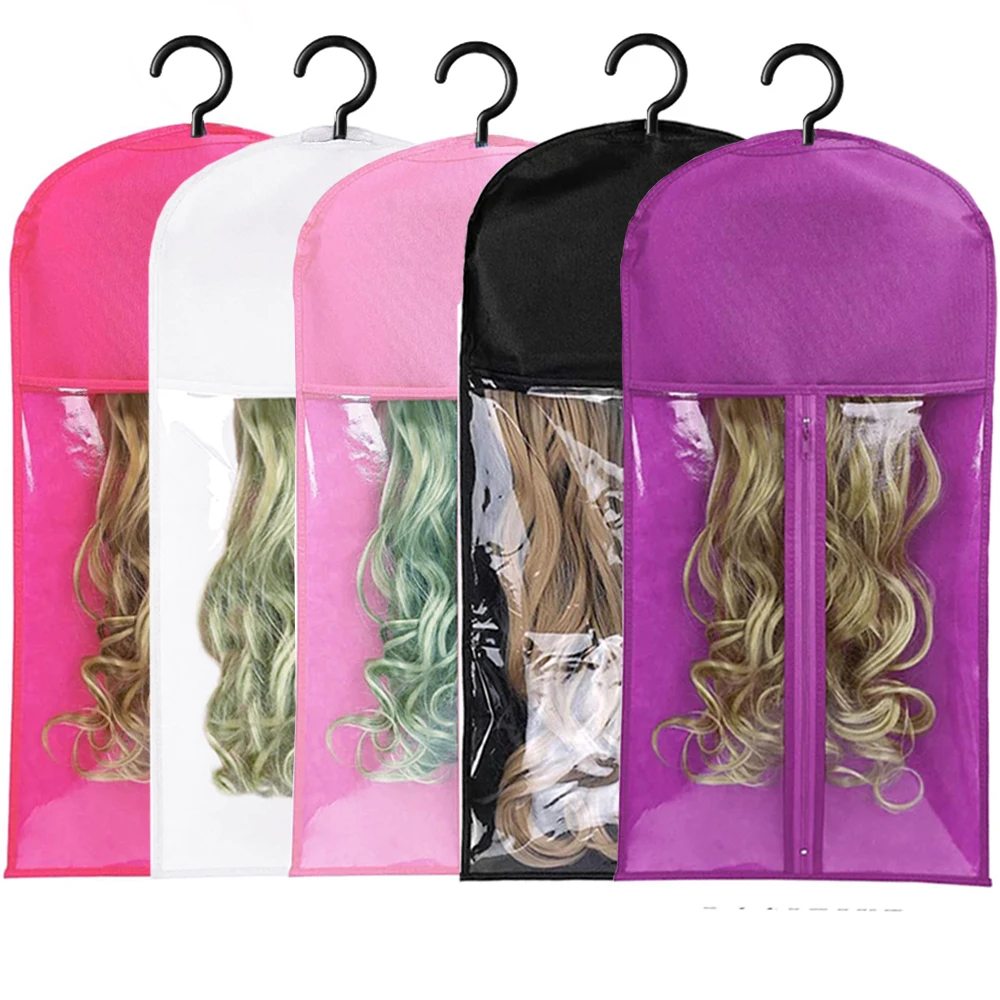 Saco de armazenamento de peruca extra longo saco de armazenamento de extensão de cabelo com cabide para perucas extensões de cabelo peruca saco com cabide de peruca