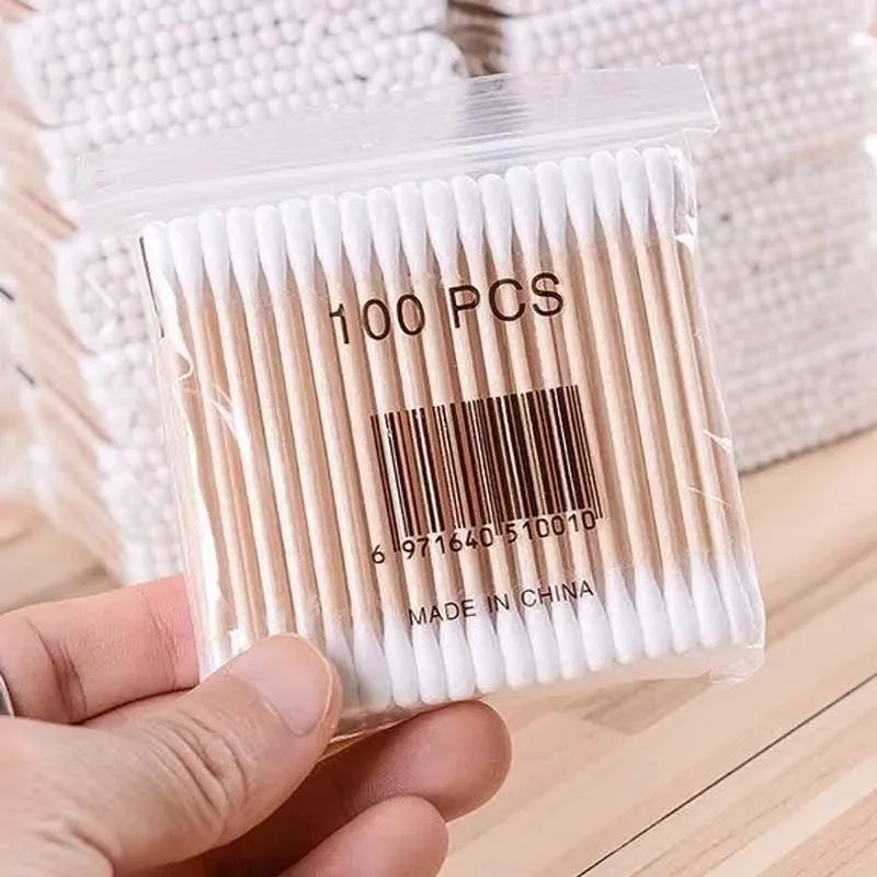 100pcs/Pack 5 Packs Cotton Swabs Double-ended Baby Disposable Cotton Swabs Ear Nose Cleaning Sticks Healthy Cleaning Tools