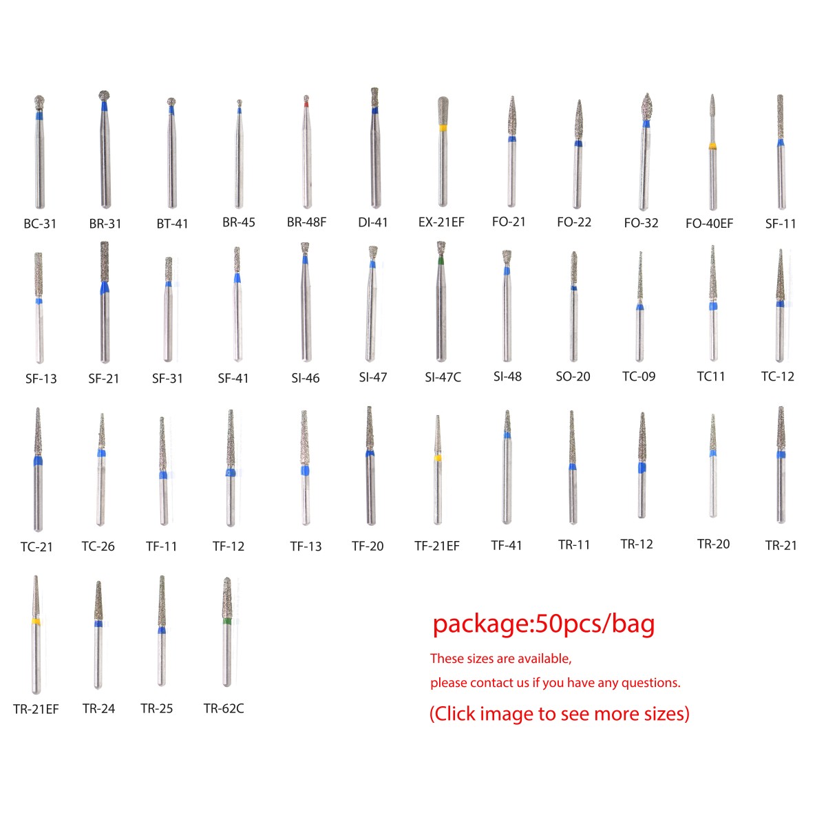 50 ピース/バッグ歯科高速バーズ高速ハンドピースタービンダイヤモンドバーダイヤモンド研磨歯の準備、歯科医材料