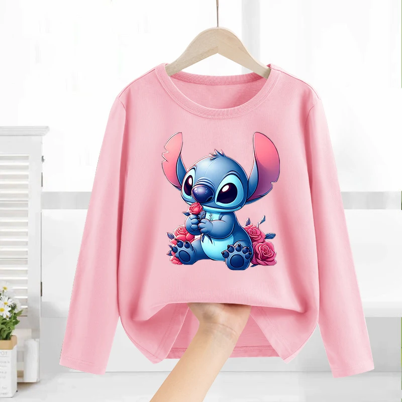 ディズニーリロ & スティッチ子供 Tシャツ綿 Tシャツ長袖ベースコートレジャーウェア男の子女の子かわいい漫画トップス子供服