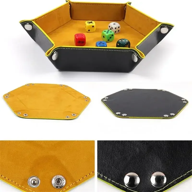 Bandeja de dados con soporte hexagonal, bandejas plegables de cuero PU para juegos de dados como RPG, DND y otros juegos de mesa