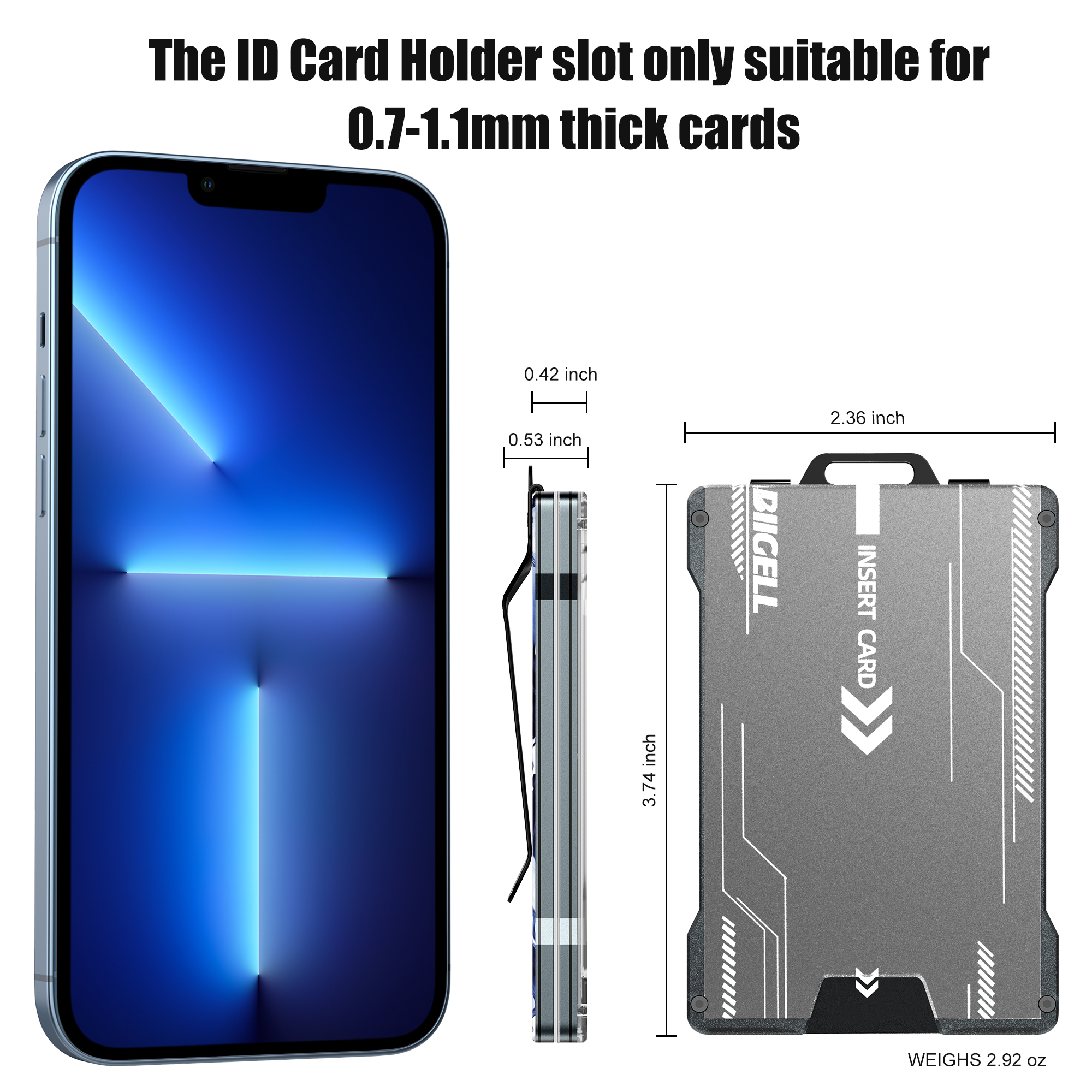 Portafoglio RFID sottile in alluminio da uomo - Capacità 15 carte con fermasoldi in metallo + finestra identificativa trasparente, design minimalista antifurto