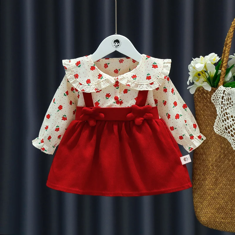 Zoseyies Платье для маленьких девочек с цветочным узором из хлопка и полиэстера длиной до колена