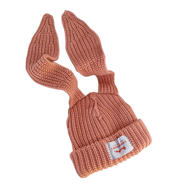 Gorro largo de ganchillo para mujer, gorro de punto con orejas de conejo, gorros cálidos de invierno