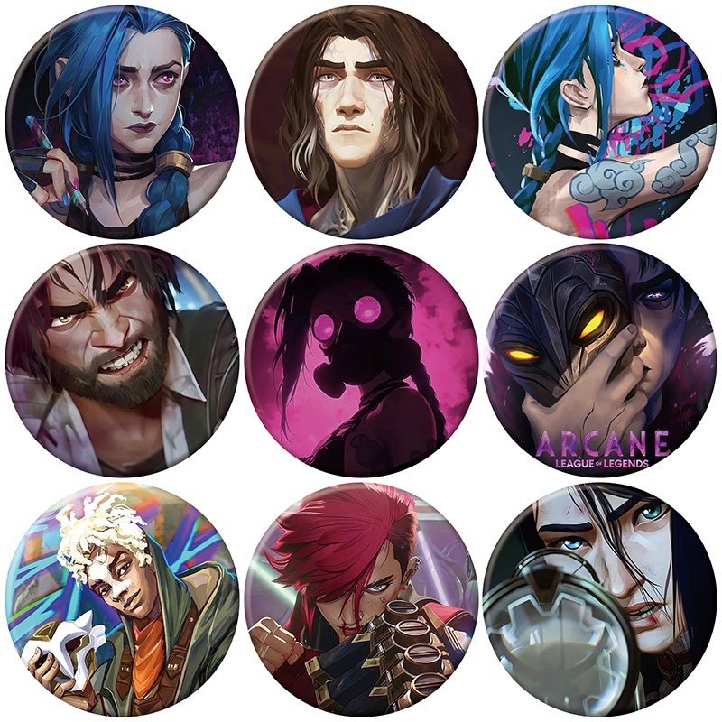 Nova temporada arcana 2 botão pino colar broche vi jinx caitlyn roupas liga das lendas jóias decoração presente chapéu bonito crachá lapela