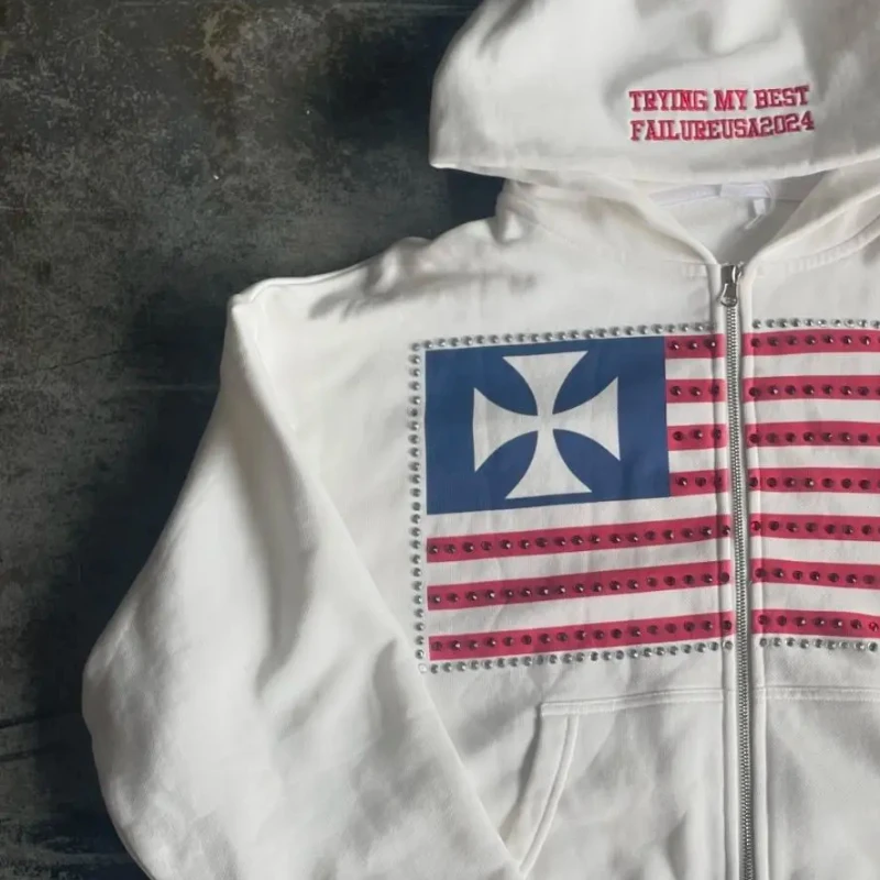Outono e inverno novo design minimalista cor colisão padrão feminino moletom com capuz harajuku y2k solto moletom com zíper