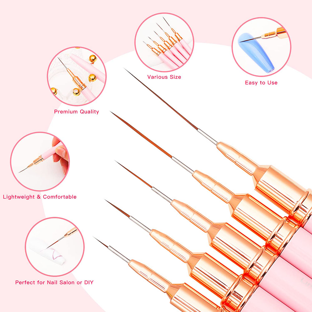 5 unids/set Nail Art Liner Brushes Set alargado dibujo de rayas profesional