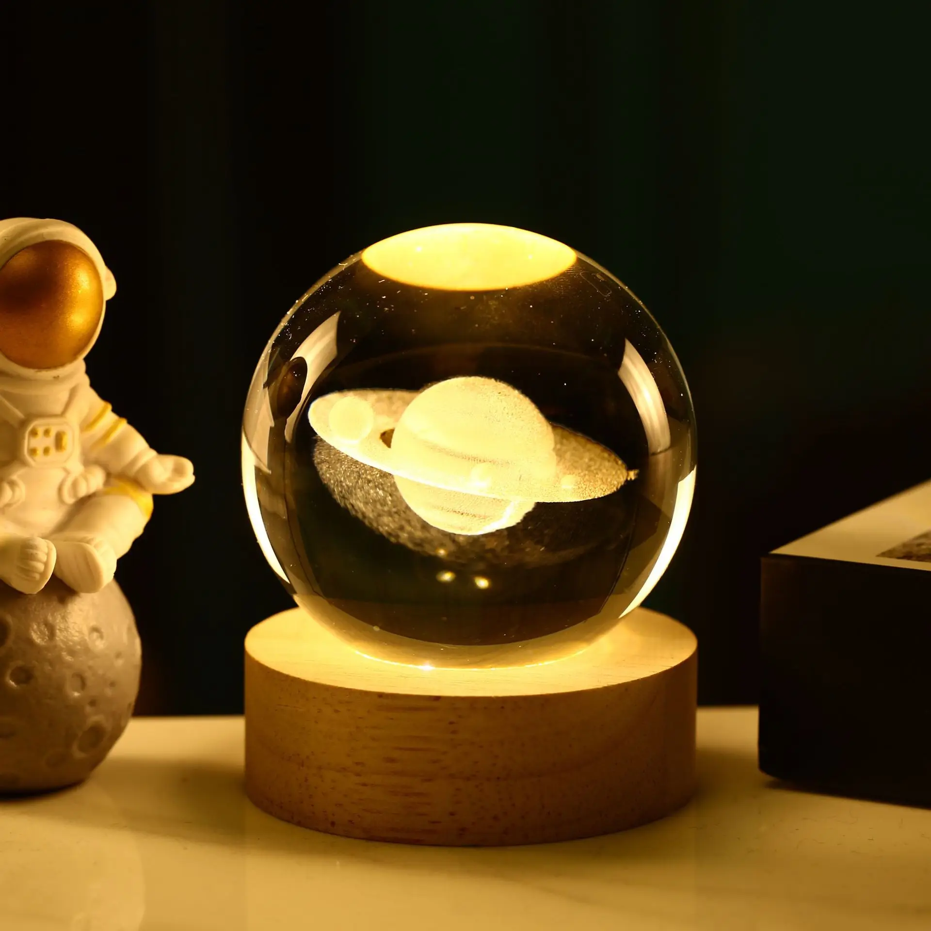 3D クリスタルボールクリスタルプラネットナイトライトレーザー彫刻太陽系地球儀天文学誕生日ギフトホームデスクトップ装飾