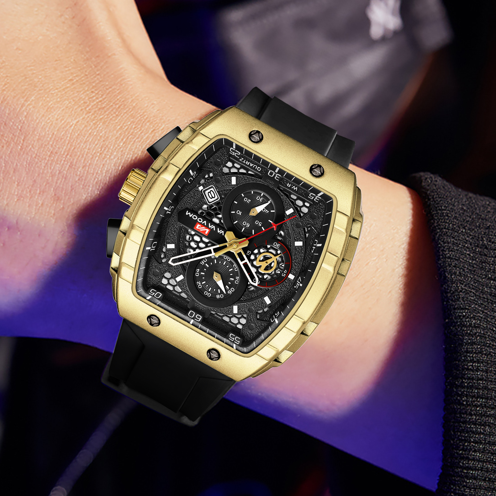 2025, nieuw herenhorloge, multifunctioneel quartz uurwerk, rechthoekig, blauwe wijzerplaat, sportklok, casual mode, siliconen band, herenhorloge