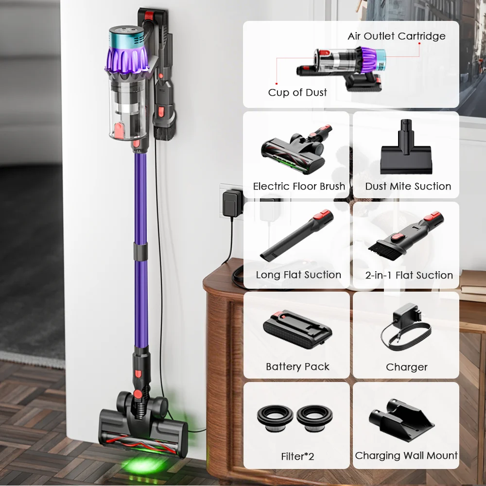 COTIAR V22 650W 55kPa Aspiradores de pó sem fio de alta sucção para uso doméstico Limpador sem escova Capacidade 1,2L Display LED Tapete de chão