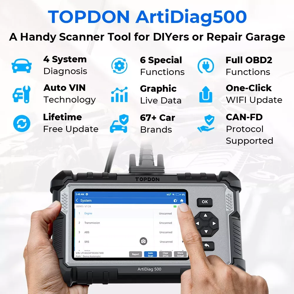 TOPDON ArtiDiag500 Autodiagnosetools, OBD2-Scanner, Motor/ABS/SRS/Getriebe, Kfz-Werkzeug, OBD2-Codeleser, kostenloses Update