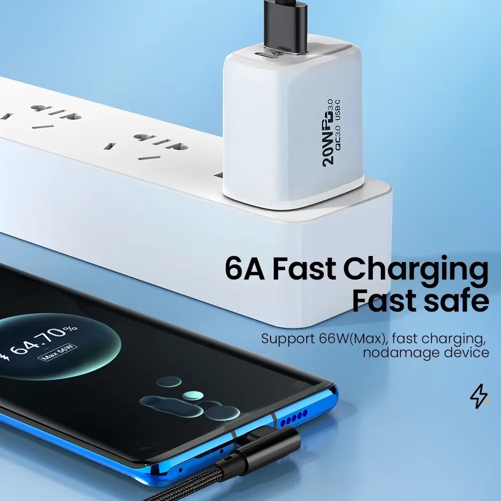 6A 66 ワット USB タイプ C ケーブル 90 度エルボデータ同期高速充電 USB C ケーブルゲーム用 Xiaomi 13 12 11 Redmi Oneplus Honor