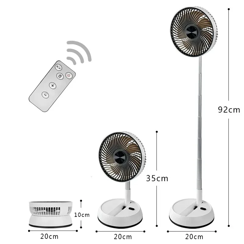 Ventilador dobrável portátil 6000mAh USB Controle Remoto Refrigerador de ar silencioso recarregável sem fio Ventilador de chão para casa ao ar livre