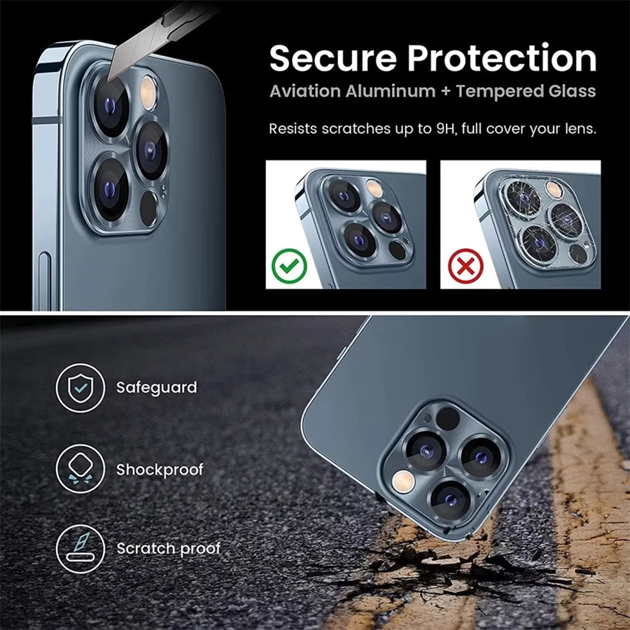 Metal Armor Camera Protector para iPhone, Lente Traseira, Capa de Proteção, Vidro Temperado, iPhone 15 Pro Max, iPhone 16, iPhone 14, iPhone 13, iPhone 12, iPhone 11, iPhone 15 Plus, iPhone 13 Mini