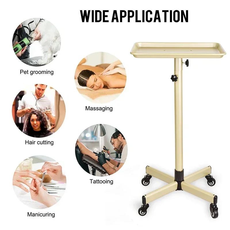 โมเดิร์นปรับทํางานรถเข็น Hairdressing ถาดล้อ Gold & Black สําหรับร้านทําผมตัดผม