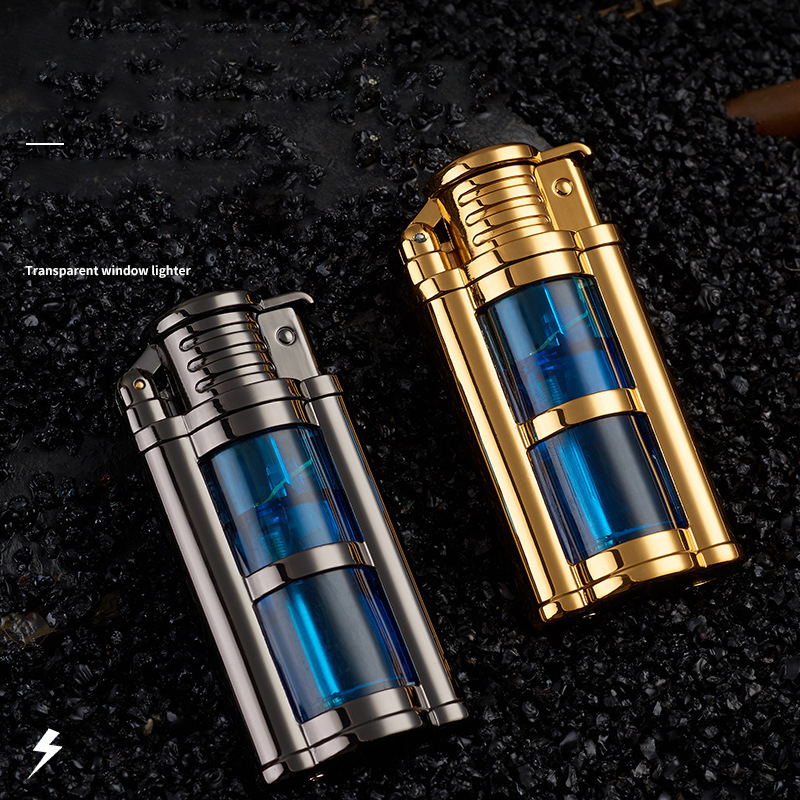 Nuevo encendedor de Gas Visible transparente de Metal, antorcha Turbo de Metal, encendedores de butano a prueba de viento creativos inusuales, aparatos para hombres