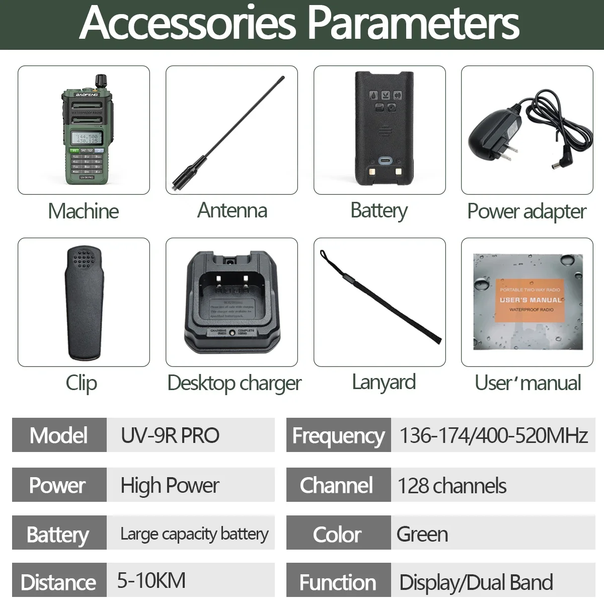 Baofeng UV-9R Pro V2 Walkie Talkie Wasserdicht IP68 Typ-C Ladegerät VHF/UHF Amateurfunk 50 km Long Range Upgrade UV-9R Plus