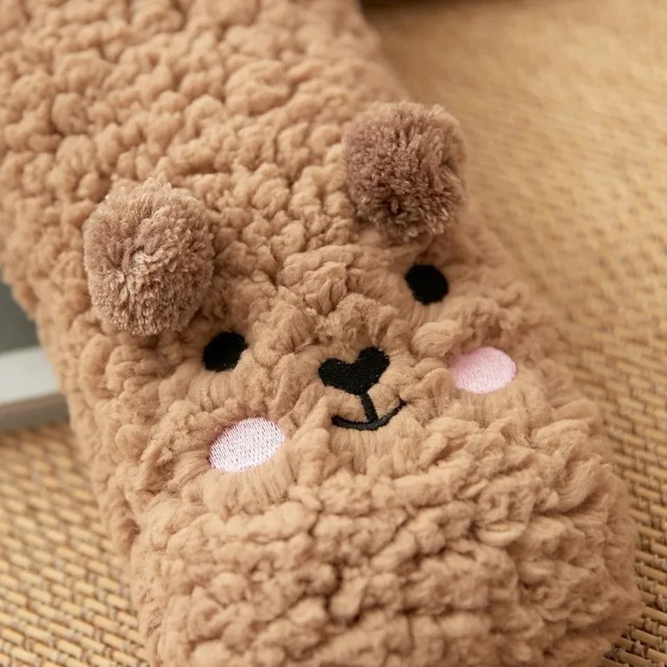 Women's Warm Solid Color Floor Socks Non Slip Plush Knitted Coral Fleece Socks No Show Socks