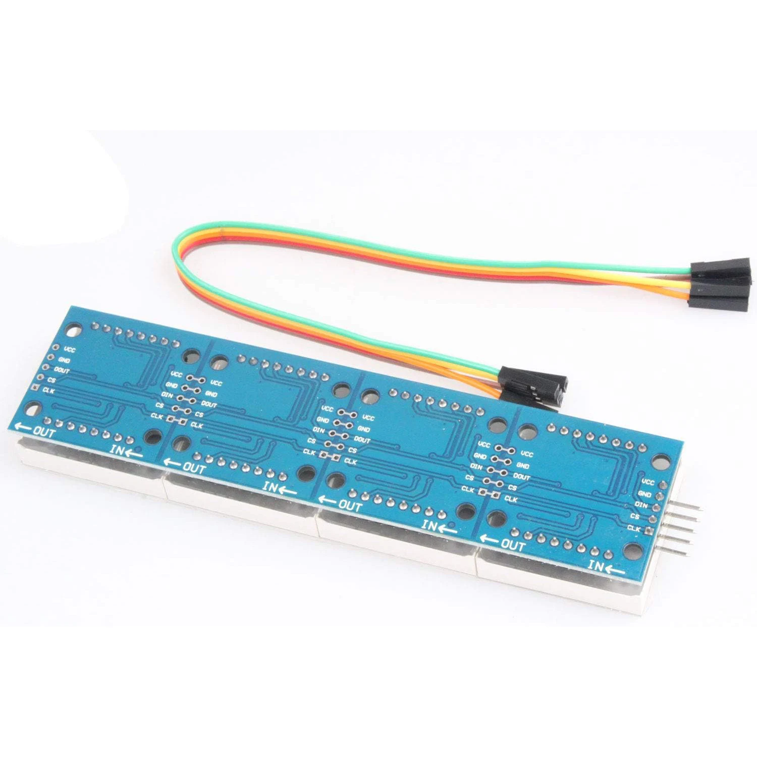 MAX7219 도트 매트릭스 모듈 32x8 4 in 1 LED 디스플레이 모듈은 Arduino Raspberry Pi용 5핀 와이어로 구동됩니다.