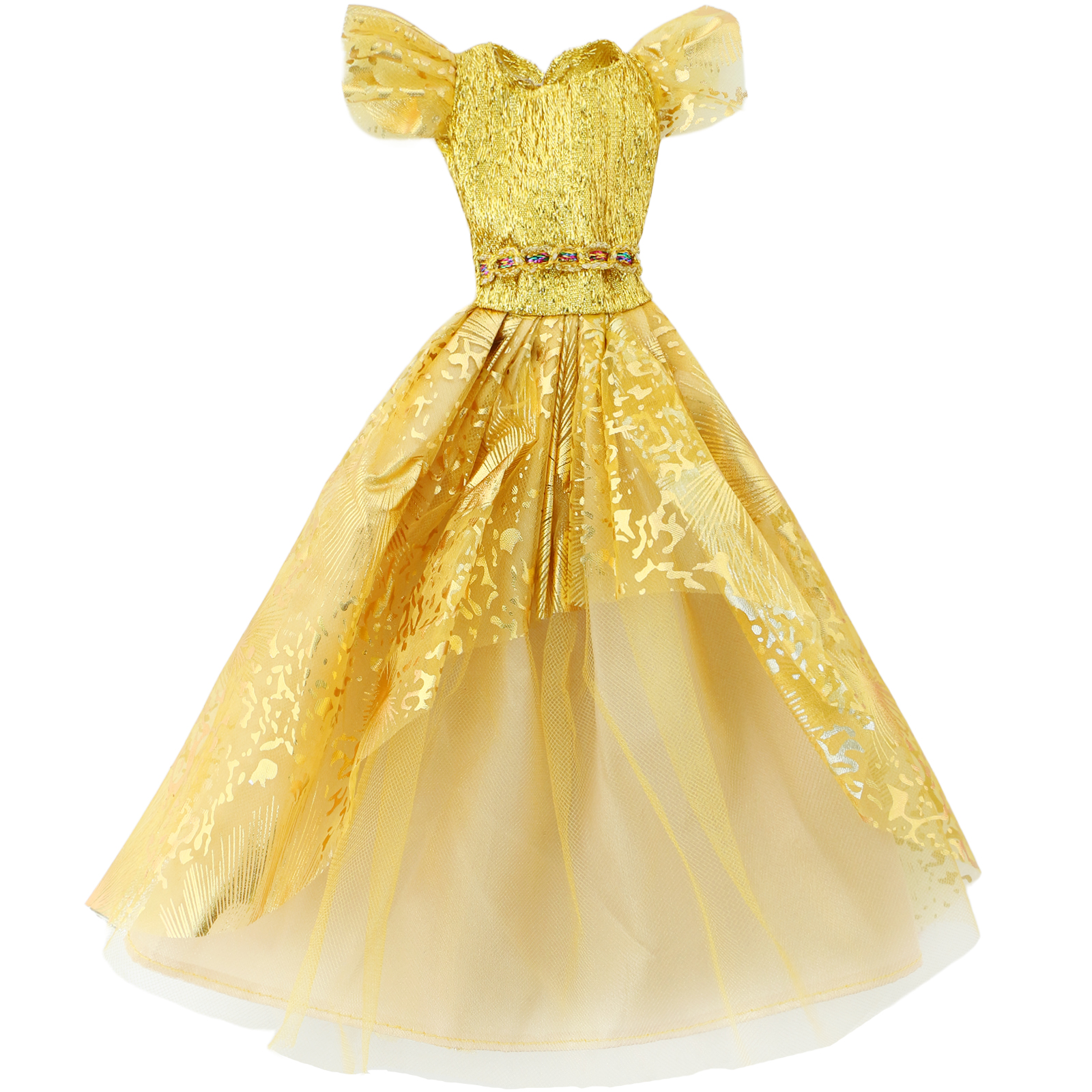 Moda ouro princesa boneca vestido de festa usar vestido roupa com sapatos de cristal azul colar roupas para 11.5 '' boneca crianças presente brinquedo