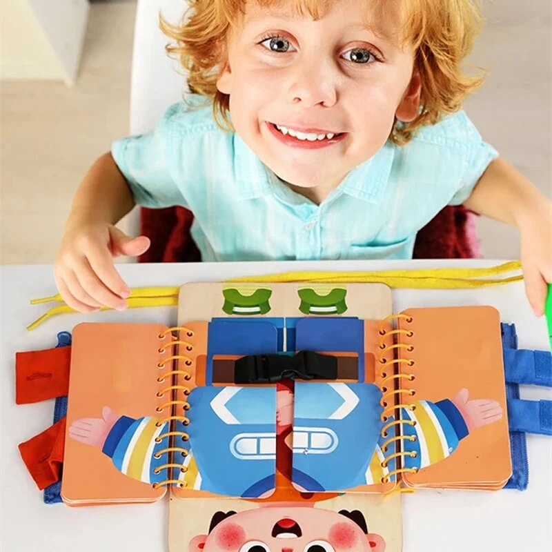 Montessori Speelgoed Vroege Educatie Kinderen Levensvaardigheden Strikken Schoenveters Rits Gespen Houten Multi-Layer Drukke Board Puzzel Cadeau