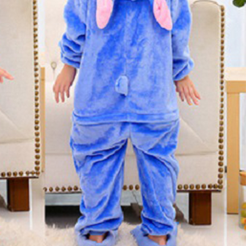 Einteiliger Schlaf-Pyjama für Erwachsene, Flanell, Cartoon-Tier, blau, für Kinder, Performance-Einteiler