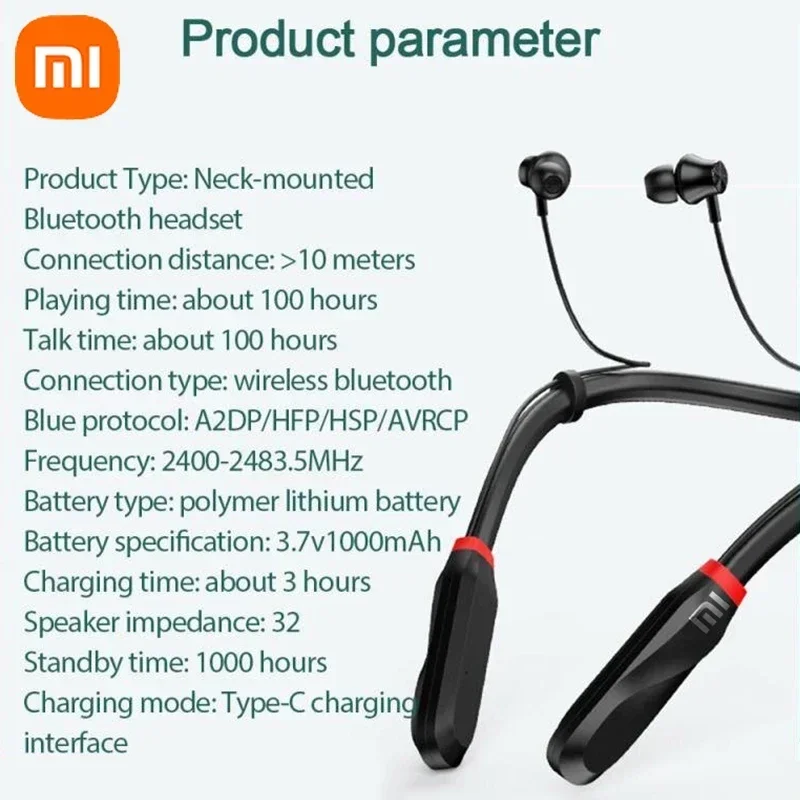 XIAOMI i35 auriculares Bluetooth con banda para el cuello auriculares inalámbricos sonido 9D auriculares deportivos impermeables TWS auriculares con micrófono para teléfono
