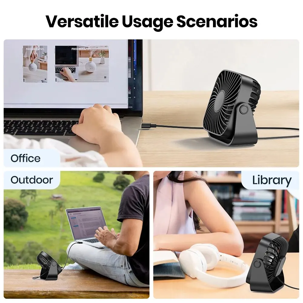 TOPK Mini ventilatore portatile USB da 4 pollici per campeggio, ventilatore personale da tavolo silenzioso a 3 velocità, 360 ° Regolazione dei ventilatori in piedi per la stanza di casa