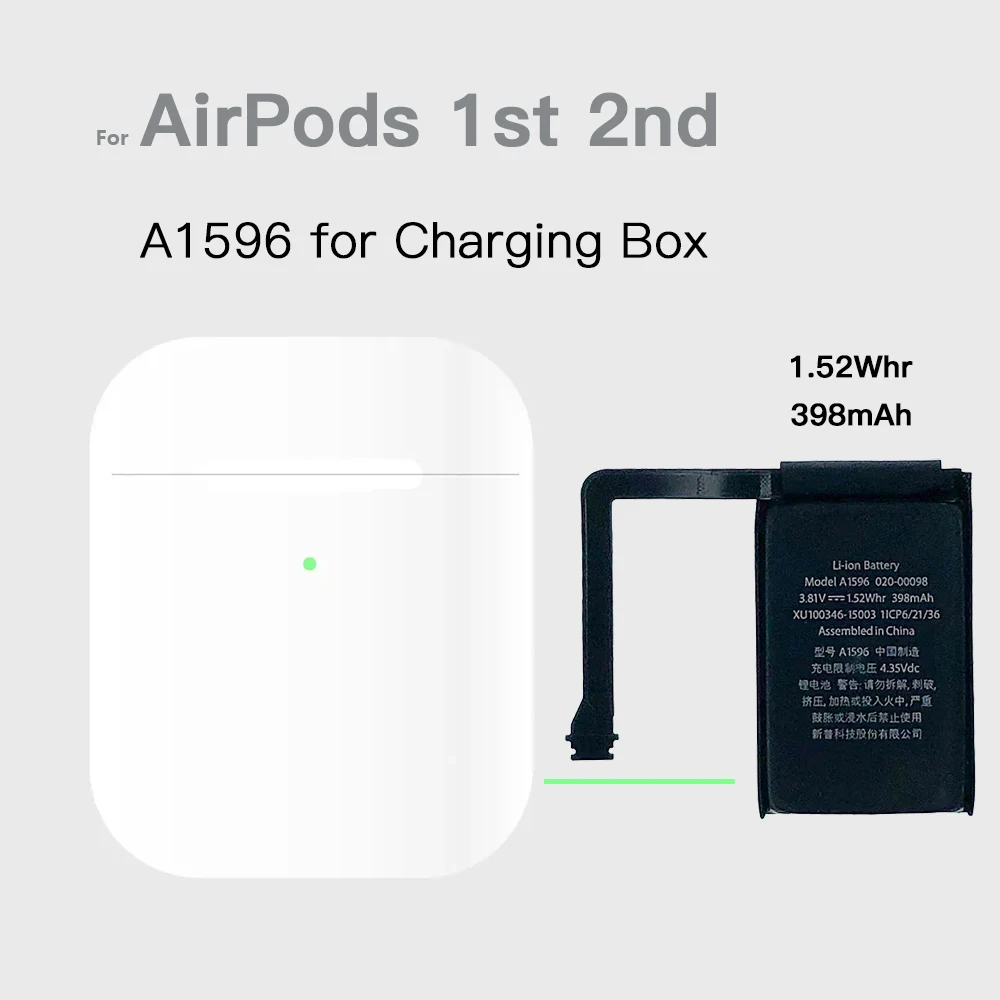 Replace Battery For Airpods 1st 2nd A1604 A1602 A1523 A1722 A2032 A2031 Air Pods 1  2 A1596 replaceable Batteries GOKY93mWhA1604