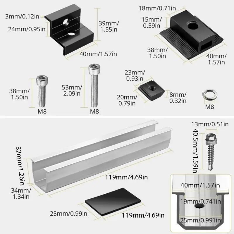 E5BE Solars Panel Pemasangan Set 6pcs Desain untuk Aplikasi Atap dan Kapal