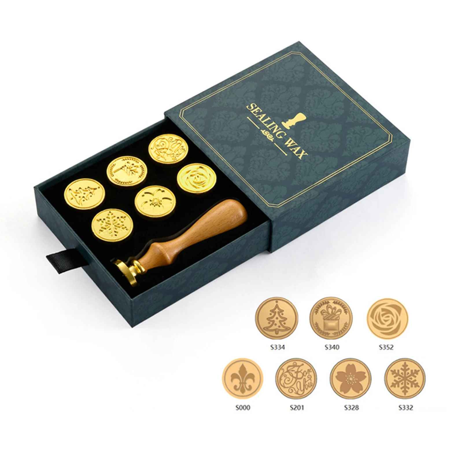 Retro Wax Seal Stamp Kit, selagem vintage, cabo de madeira, cabeça substituível, caixa de presente para cartões, envelopes, selagem