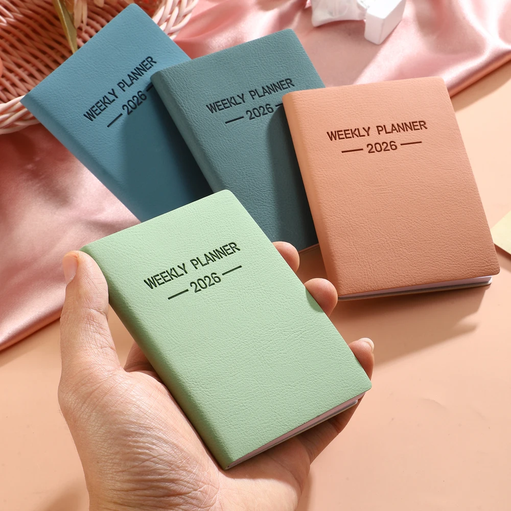 1pc A7 specification 2026 daily plan book, Morandi color PU cover schedule book, 64 sheets 128 page thin weekly calendar book